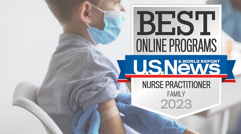 Best Online Program Badge overlayed on child receiving bandaid