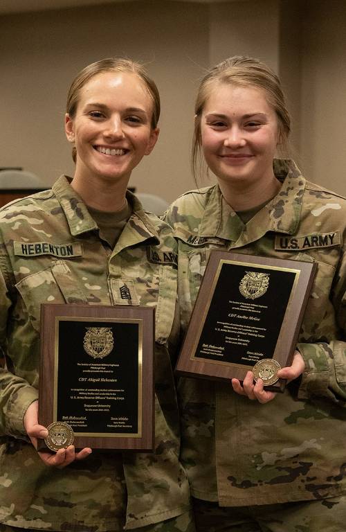 Anelise and peer with Society of American Military Engineers awards