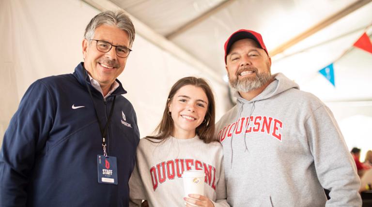 President Gormley with father and daughter on Family weekend.