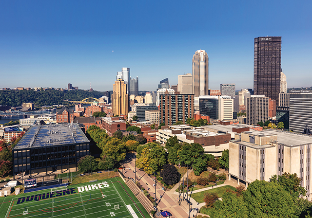 Aerial view of the Duquesne University campus
